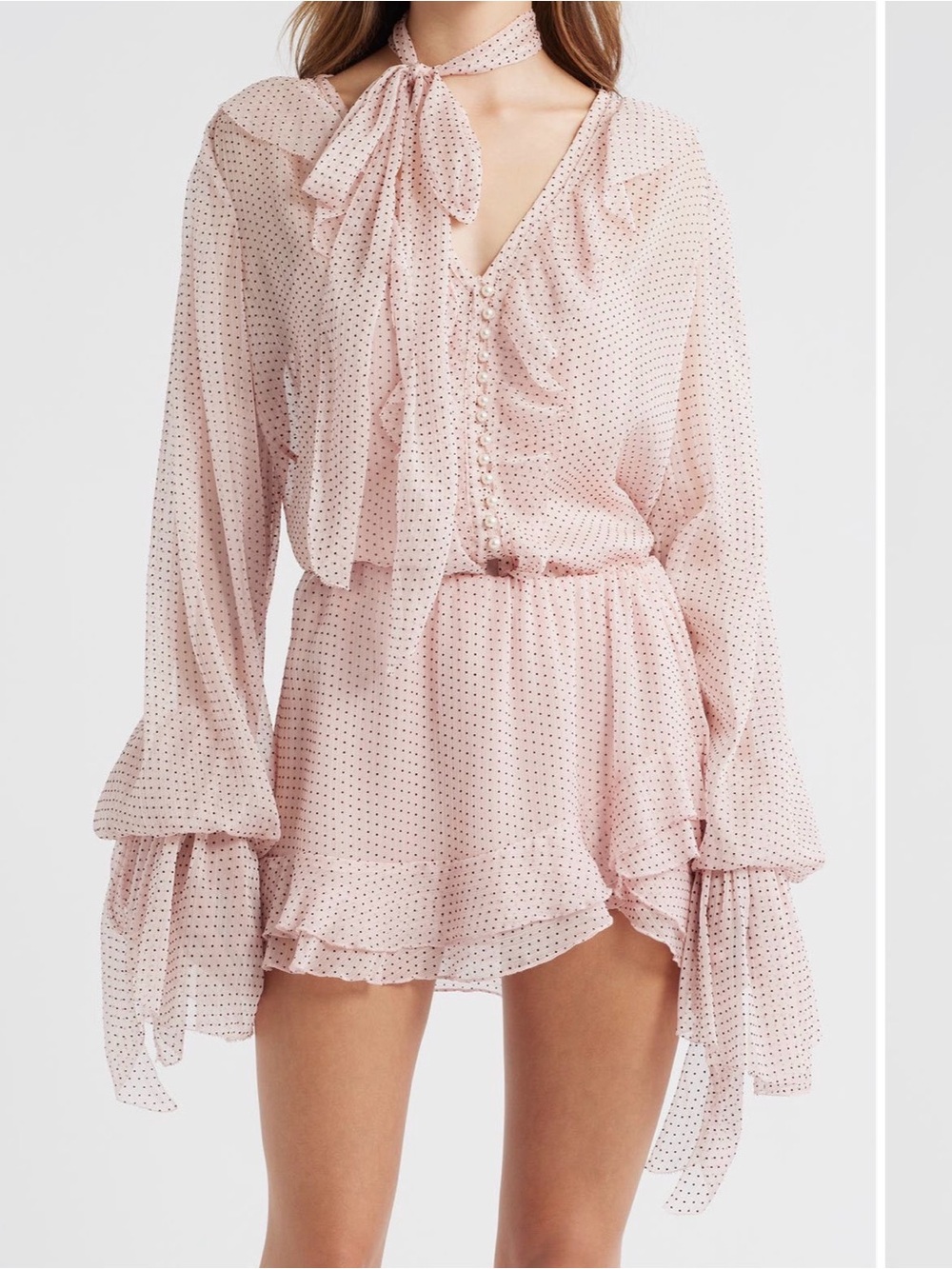 LoveShackFancy Pale Pink Polka Dot Tiered Mini Skirt